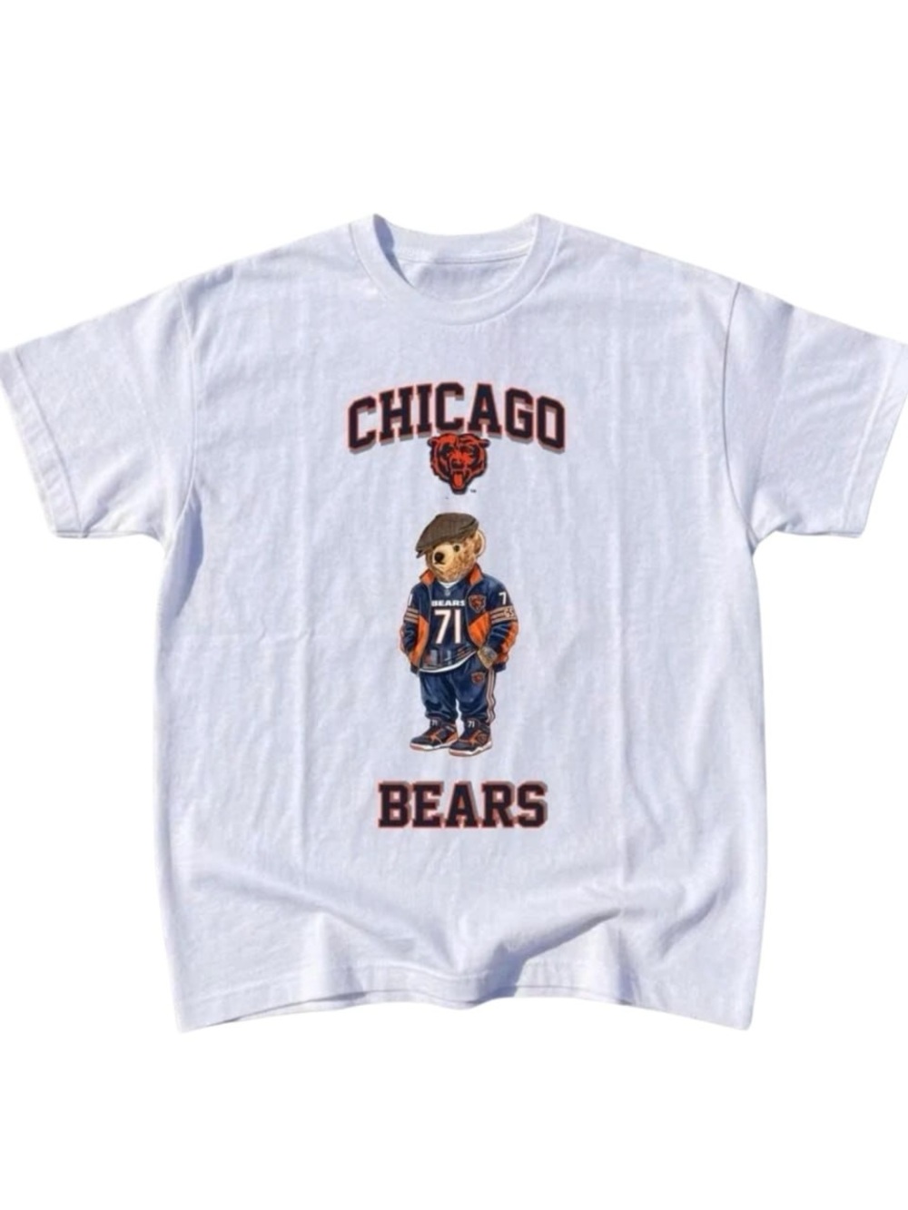 White Chicago Bears Graphic Tee with Bear Mascot